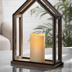 Wood Lantern With LED Candle